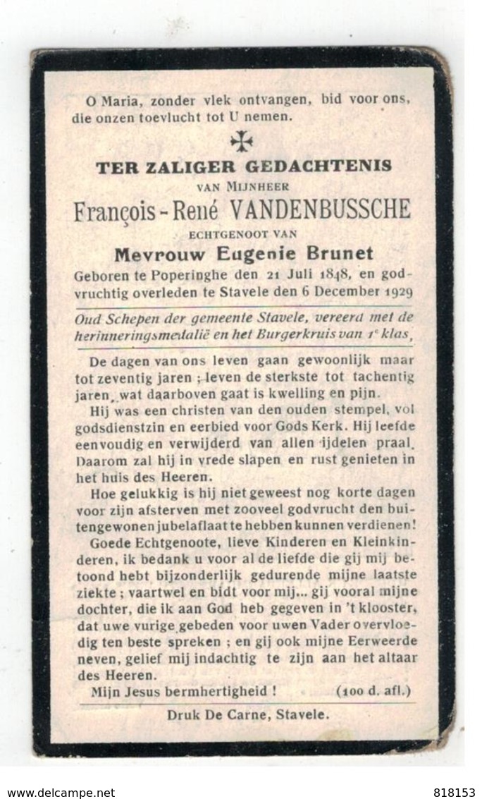 DP François-René VANDENBUSSCHE, Oud-Schepene Geb.Poperinge 1848,echtgen.v Eugenie Brunet, Gestorven Stavele 1929 - Religion & Esotérisme
