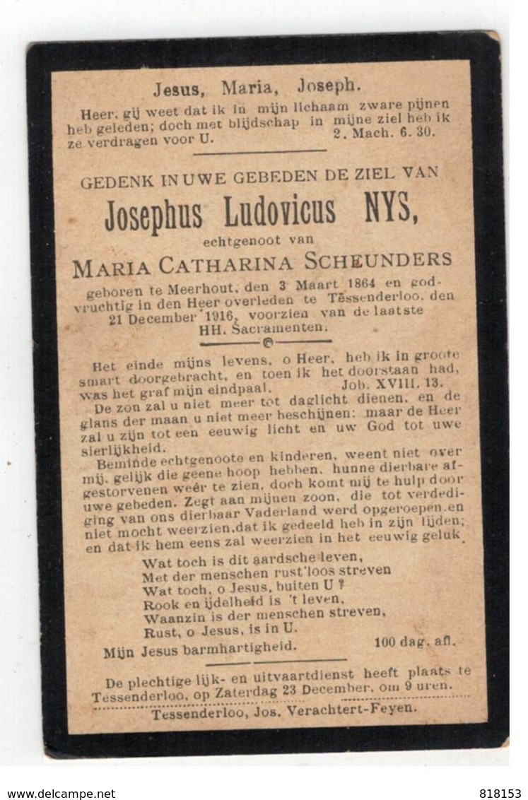 DP Josephus Ludovicus NYS, Geb.Meerhout 1864 Echtg.v  MARIA CATHARINA SCHEUNDERS , Gestorven Tessenderlo 1916 - Religion & Esotérisme