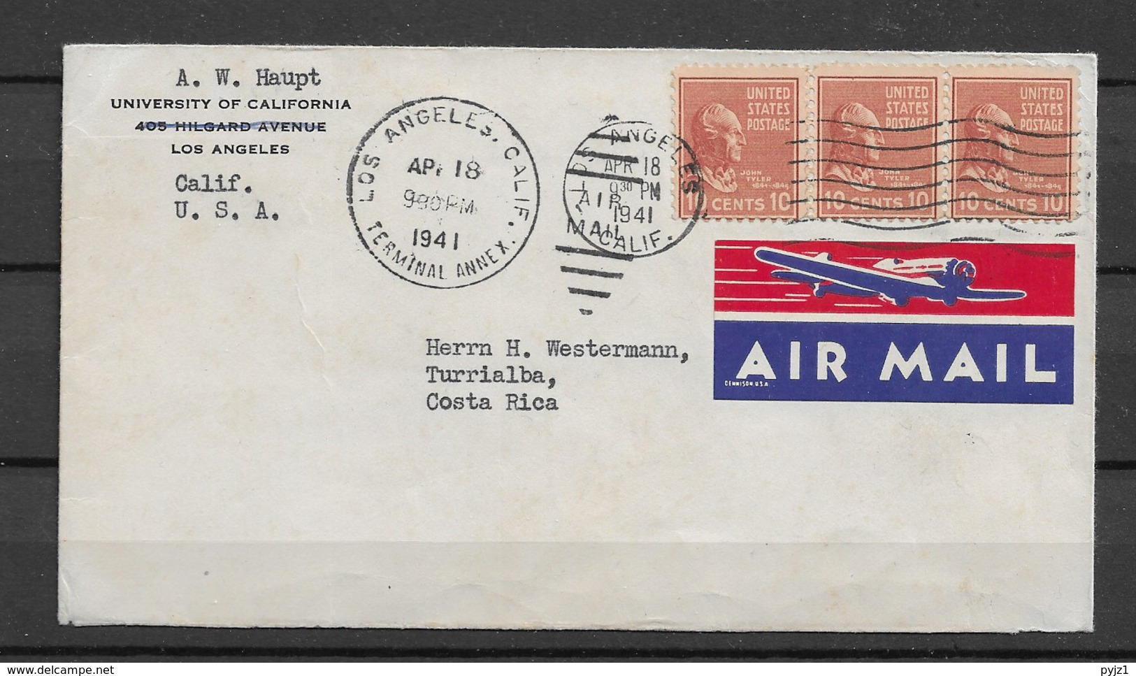 1941 USA  Letter To Costa Rica - Covers & Documents