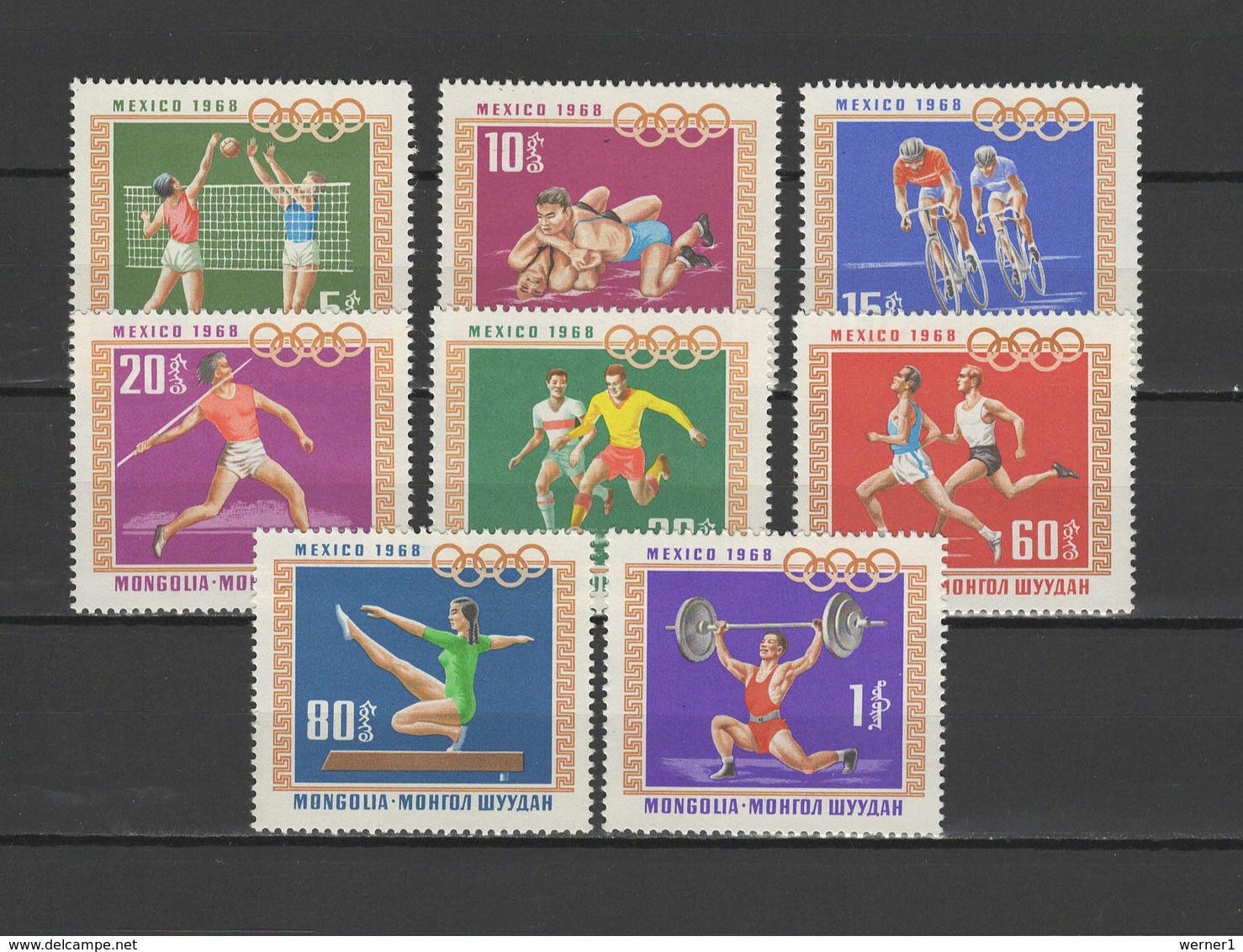 Mongolia 1968 Olympic Games Mexico, Volleyball, Cycling, Football Soccer Etc. Set Of 8 MNH - Zomer 1968: Mexico-City