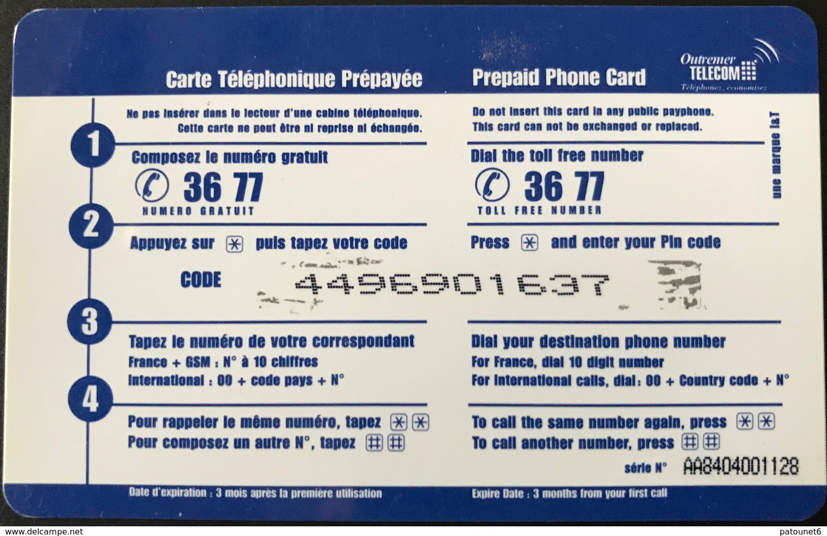 ANTILLES FRANCAISES - Prepaid - Outremer Telecom - 80 FF - 160 Unités -  Fruits Locaux - Antillen (Französische)