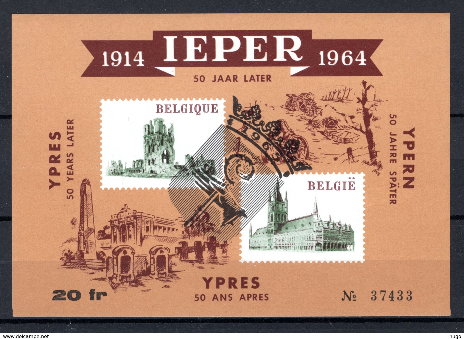 E89 MNH 1964 Ieper 50 Jaar Later Met Stempel - Erinnophilie [E]