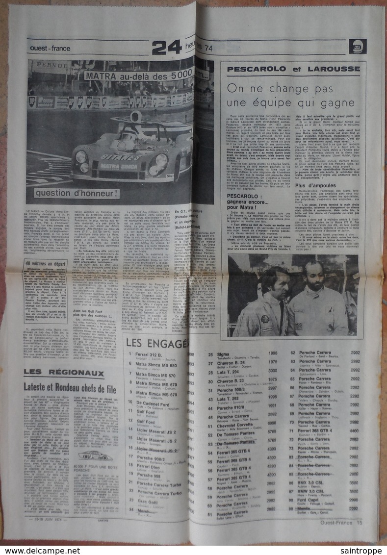 24 H Du Mans 1974.Lot De 26 Pages De Différents Journaux. - 1950 à Nos Jours