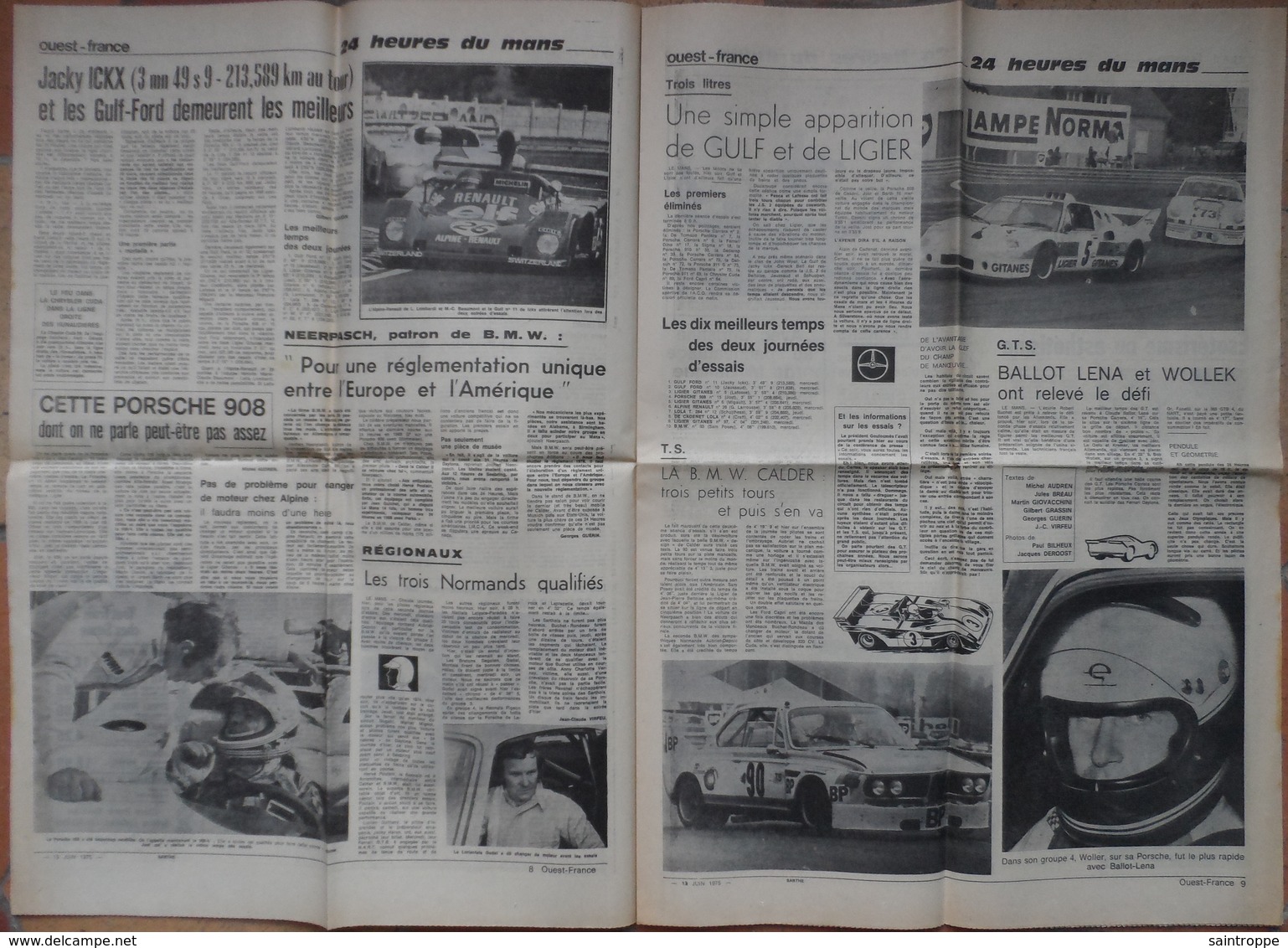 24 H Du Mans 1975.Lot De 10 Pages De Différents Journaux. - 1950 à Nos Jours