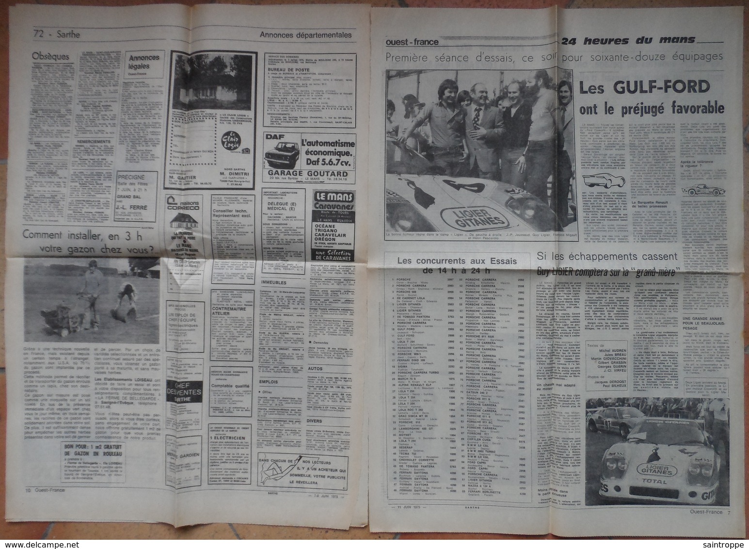 24 H Du Mans 1975.Lot De 10 Pages De Différents Journaux. - 1950 à Nos Jours