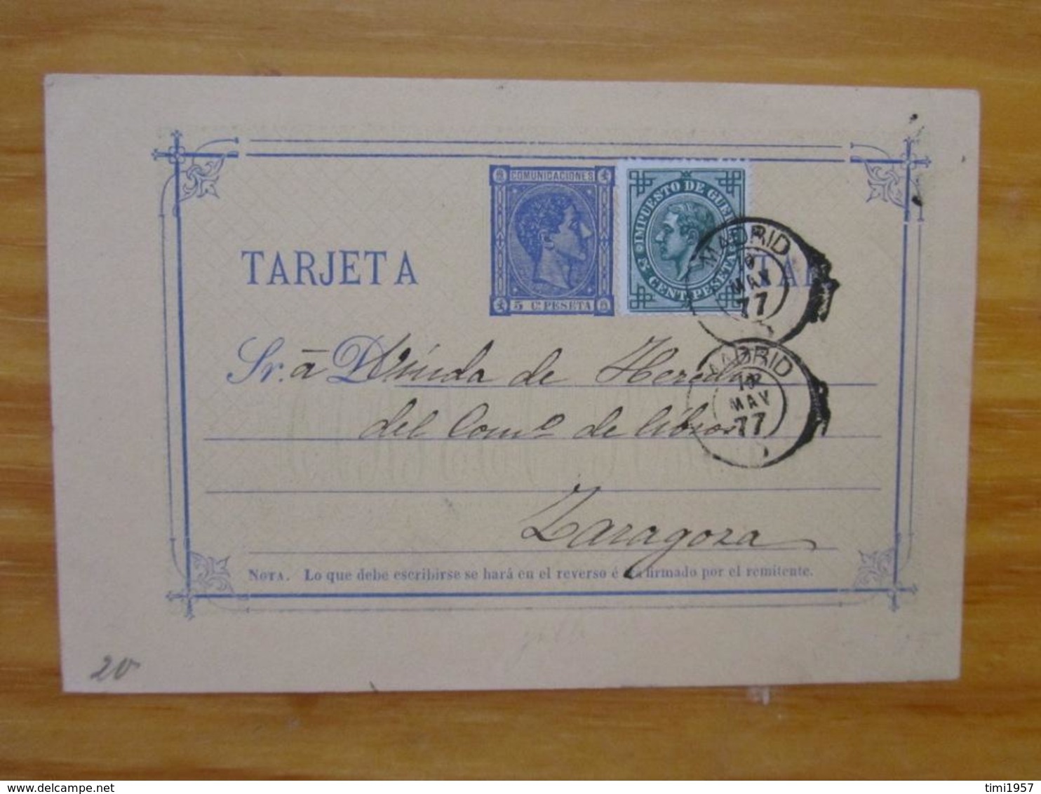 Spanien Spain Uprated Postcard Madrid To Zaragoza 1877 - Briefe U. Dokumente