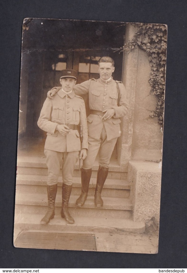 Carte Photo Portrait Militaires Du 124 124è Regiment ( Infanterie ?) à Gelsenkirchen Ruhr Dest. Hebert Coutances - Personnages