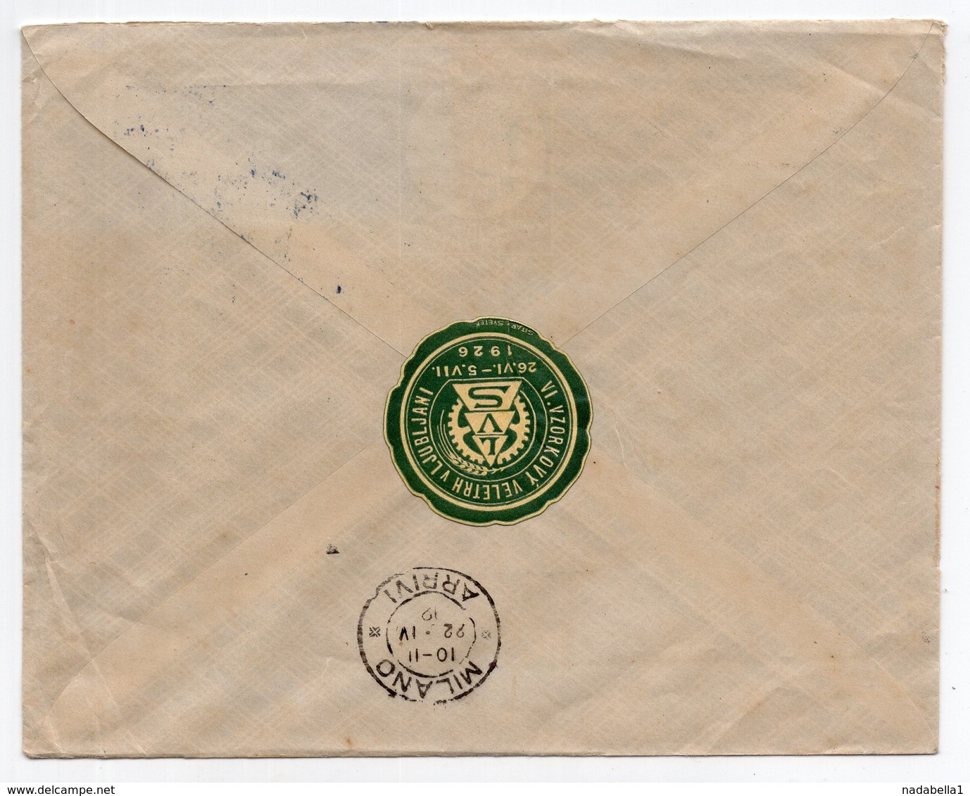 1926 YUGOSLAVIA, SLOVENIA, LJUBLJANA TO MILANO, POSTER STAMP AT THE BACK, HEDZET & KORITNIK CO. COVER - Postal Stationery