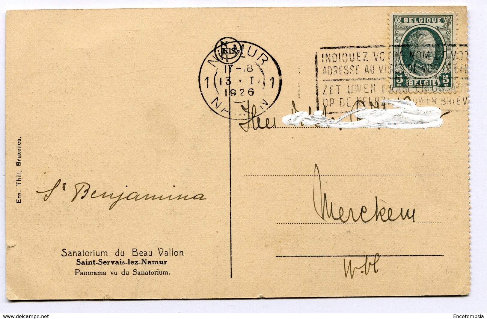 CPA - Carte Postale - Belgique - Saint Servais Lez Namur - Sanatorium Du Beau Vallon - 1926 ( MF11283) - Namen