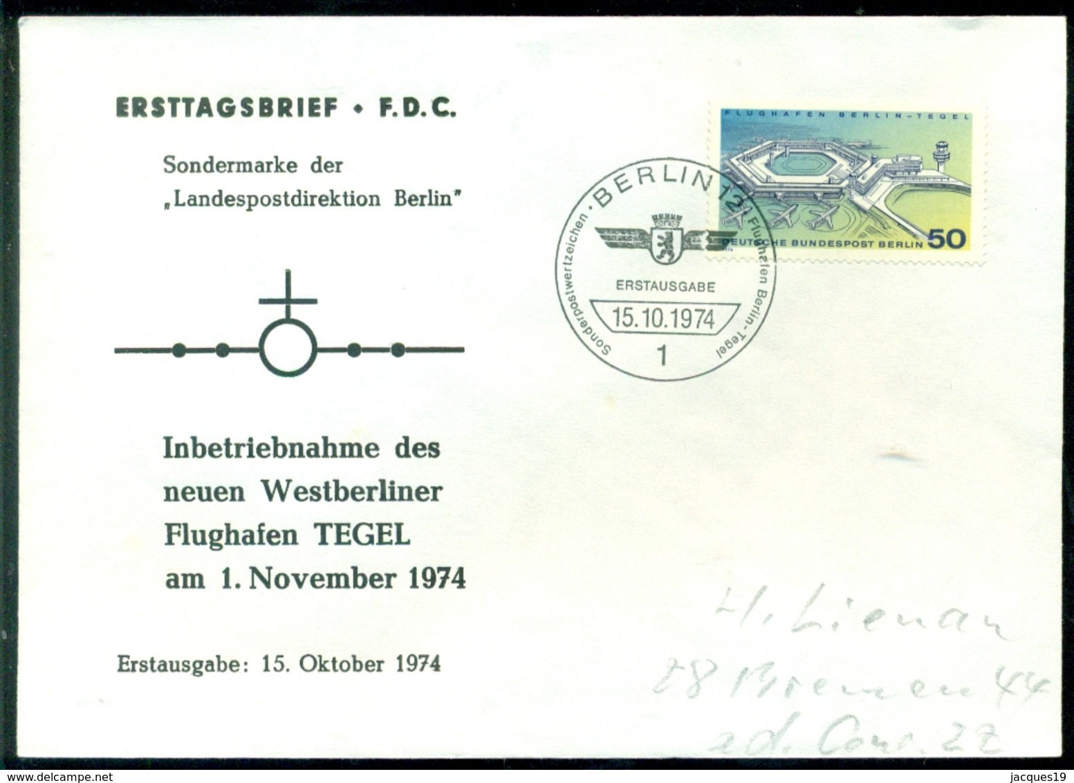 Bundesrepublik Deutschland Berlin 1974 FDC Inbetriebnahme Flughafen Tegel - Otros & Sin Clasificación