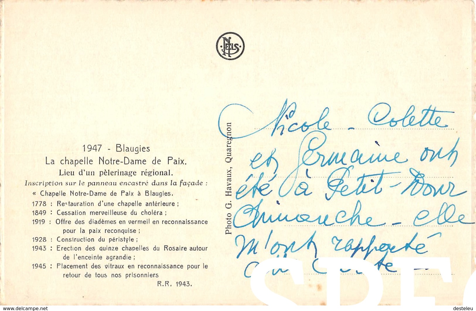 1947 - La Chapelle N.D. De Paix - Blaugies - Dour