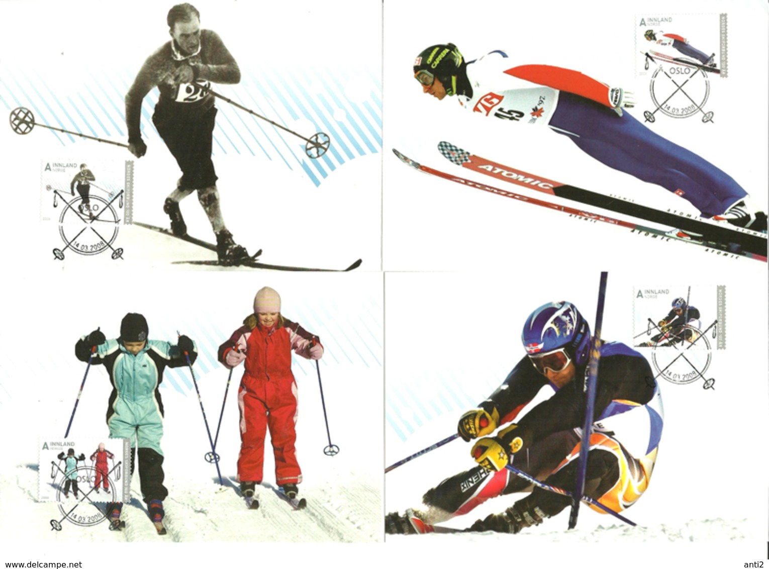 Norway 2008 100 Years Of The Norwegian Ski Association.  Mi 1640-1643 In Maximum Cards - Briefe U. Dokumente