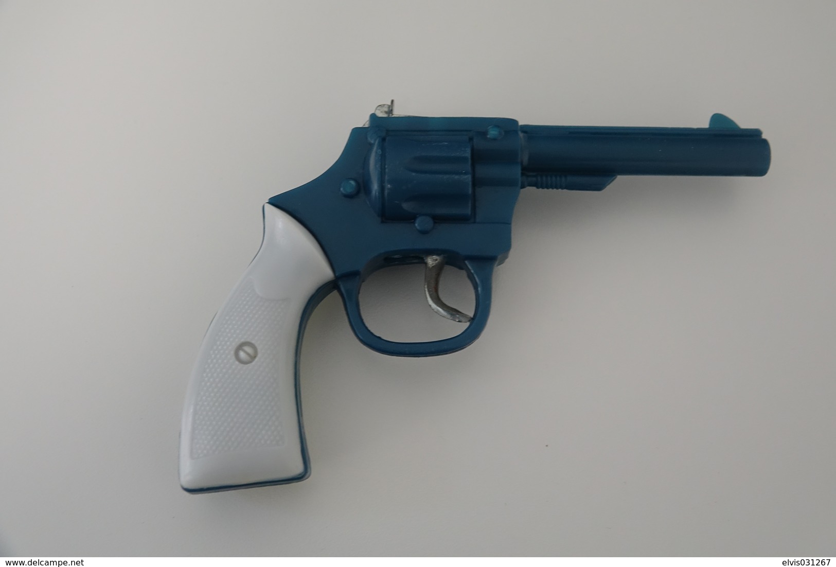 Vintage TOY GUN :  BLUE PLASTIC REVOLVER - L=23.0cm - 19**'s - Keywords : Cap - Cork Gun - Rifle - Pistol - Tin - Decorative Weapons