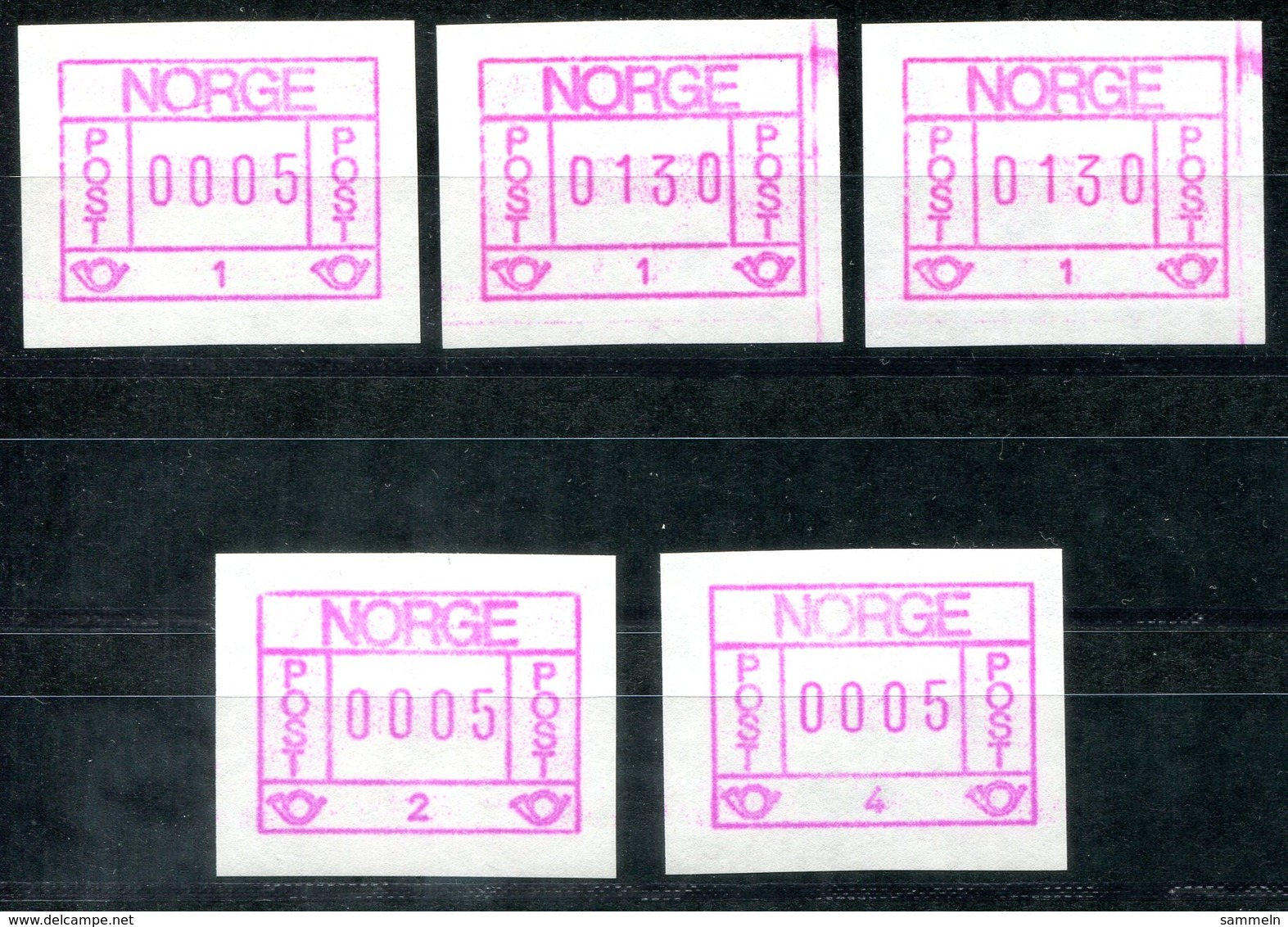 5606 - NORWEGEN - Automatenmarken 1.1 (3 Stück, Davon 2 Mit Farbrand), 1.2. + 1.3 - Automatenmarken [ATM]