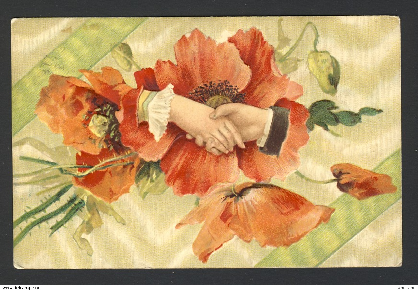 Gaufrée Mains Fleur Graceful Hands Shake Poppy Poppies Embossed 1910 - Flowers