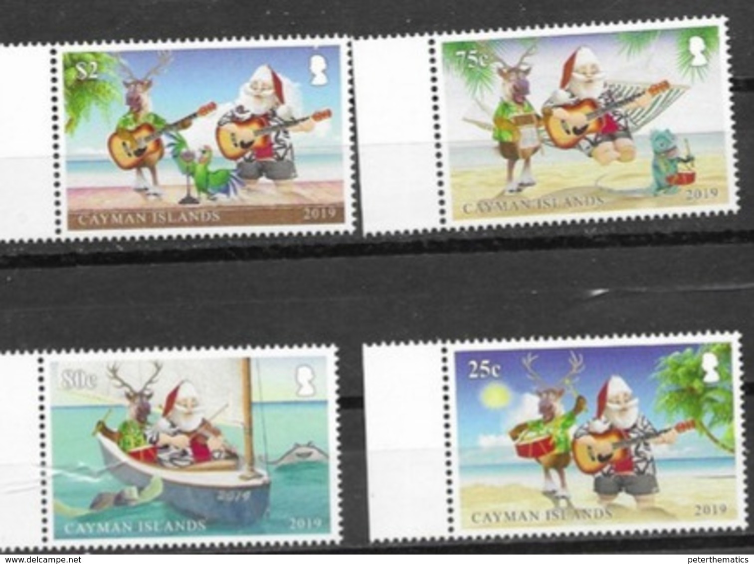 CAYMAN ISLANDS, 2019, MNH, CHRISTMAS, BOATS, GUITARS, BIRDS, TURTLES, LIZARDS, REINDEER, 4v - Noël