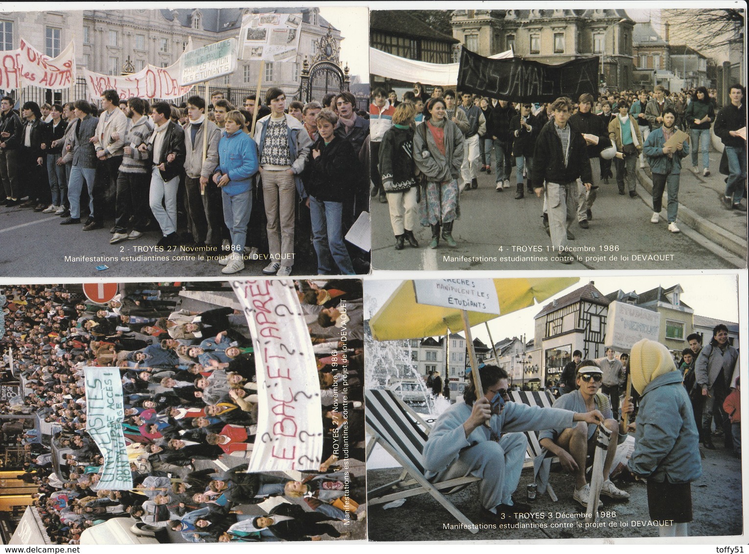 4 CPM:DÉCEMBRE 1986 MANIFESTATION ÉTUDIANTES CONTRE PROJET LOI DEVAQUET APRÈS MORT ÉTUDIANT À PARIS TROYES (10) - Troyes