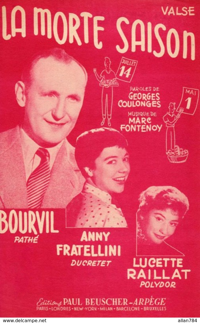 PARTITION MORTE SAISON PAR BOURVIL / ANNY FRATELLINI / LUCETTE RAILLAT - 1956 - EXC ETAT - - Altri & Non Classificati