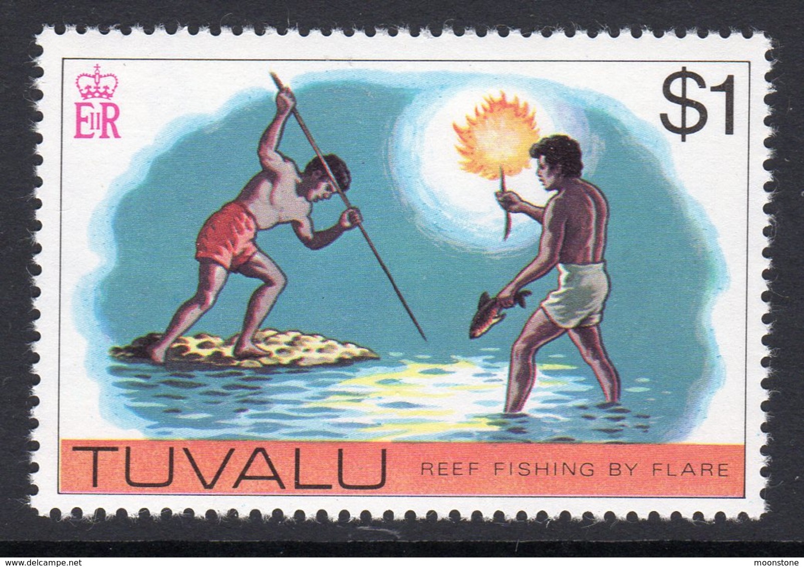 Tuvalu 1976 Reef Fishing Fishing Definitive $1 Value, MNH, SG 42 (BP2) - Tuvalu