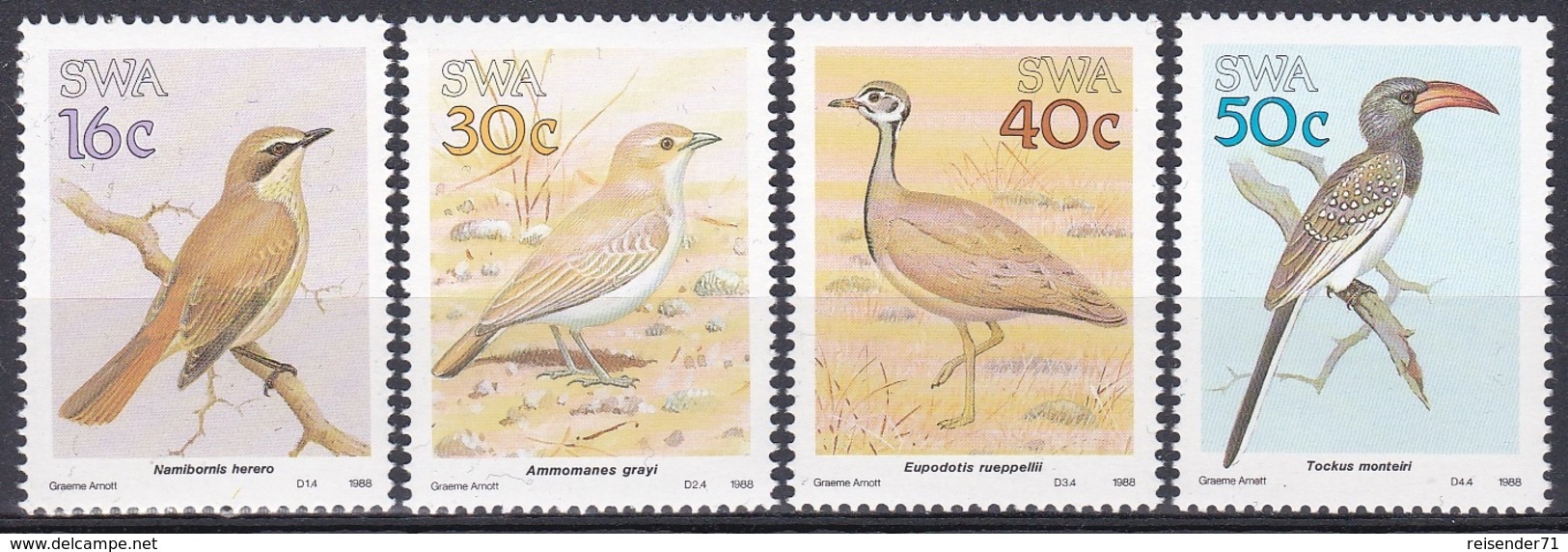 Südwestafrika SWA Namibia 1988 Tiere Fauna Animals Vögel Birds Oiseaux Aves Uccelli Trappen Toko Lerche, Mi. 629-2 ** - África Del Sudoeste (1923-1990)