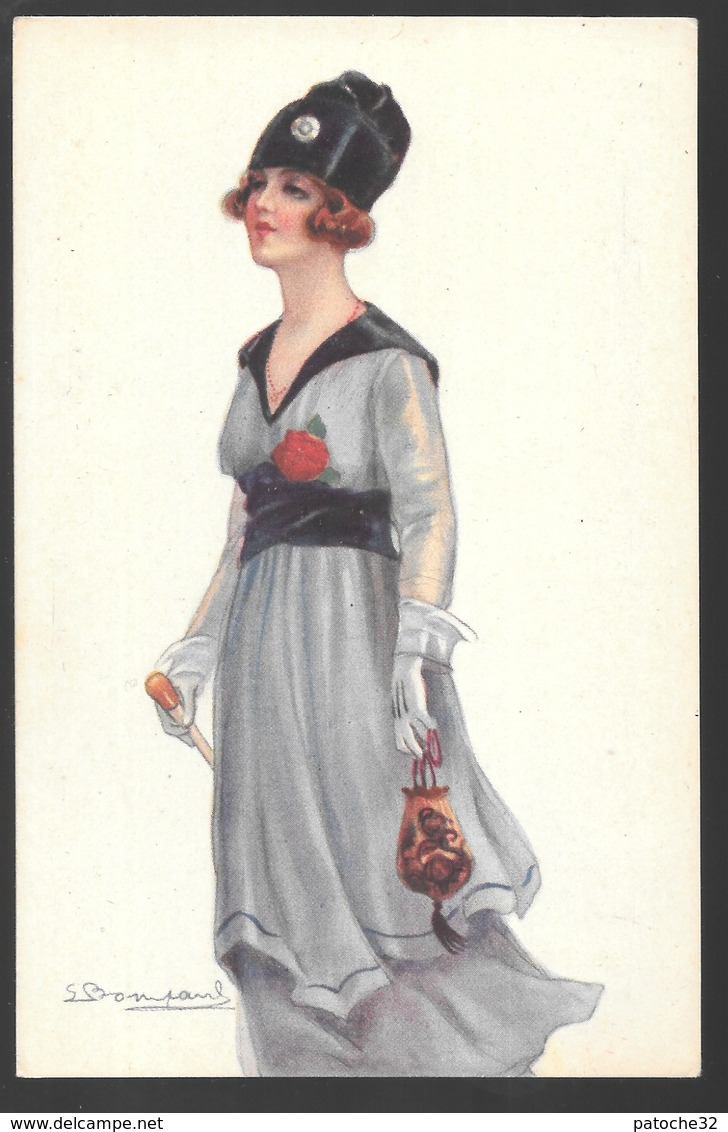 Cpa...illustrateur Italien...Bompard ..art Nouveau...femme Avec Canne Et Sac... - Bompard, S.