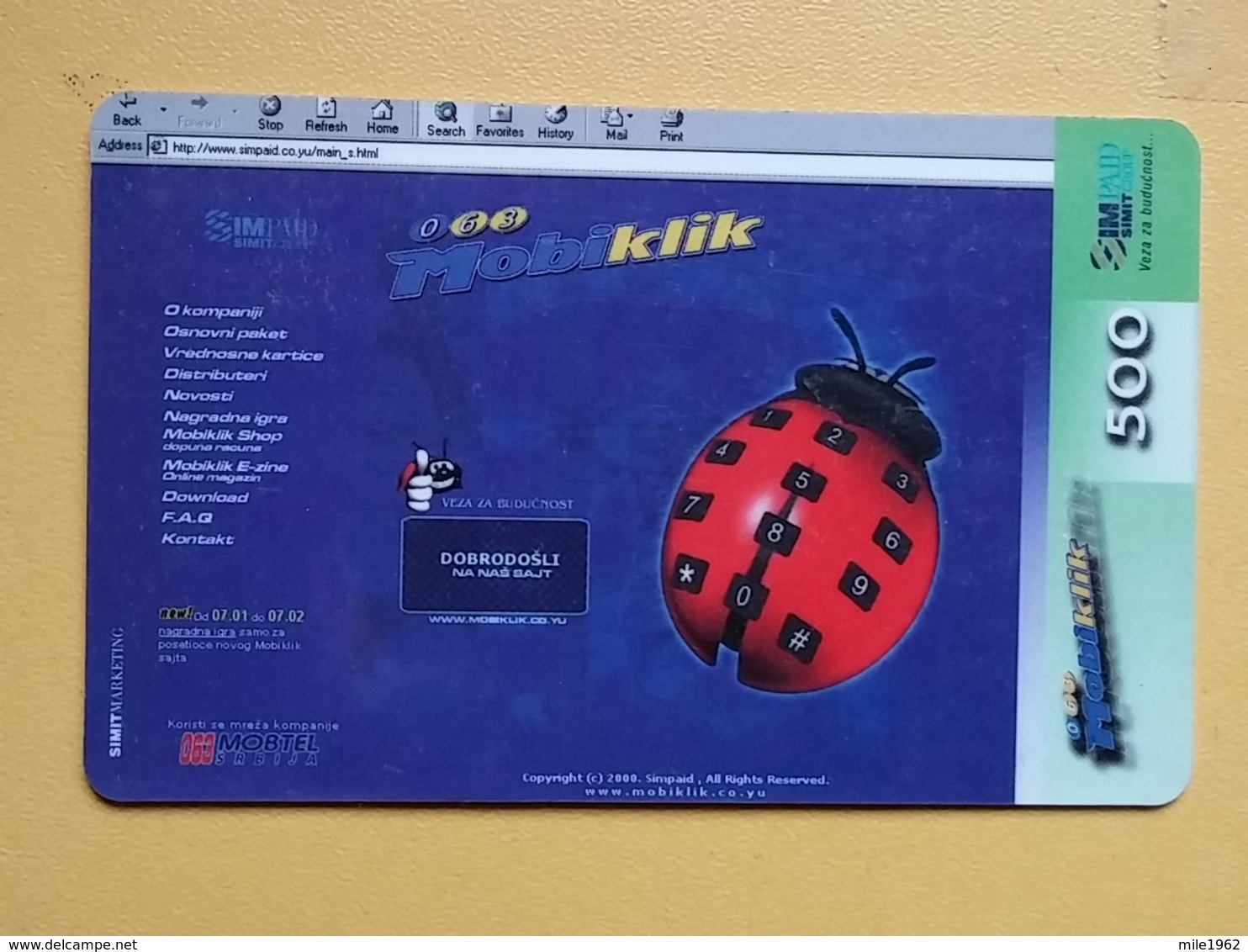 T15 - TELECARD SERBIA, MOBIKLIK- LADYBIRD, LADYBUG, COCCINELLE - Jugoslavia