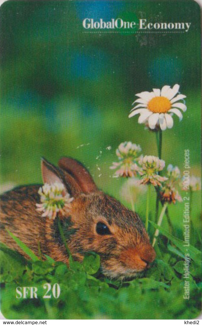 Télécarte SUISSE GLOBAL ONE - ANIMAL - LAPIN LIEVRE - RABBIT Switzerland Phonecard - KANINCHEN HASE - Conejos