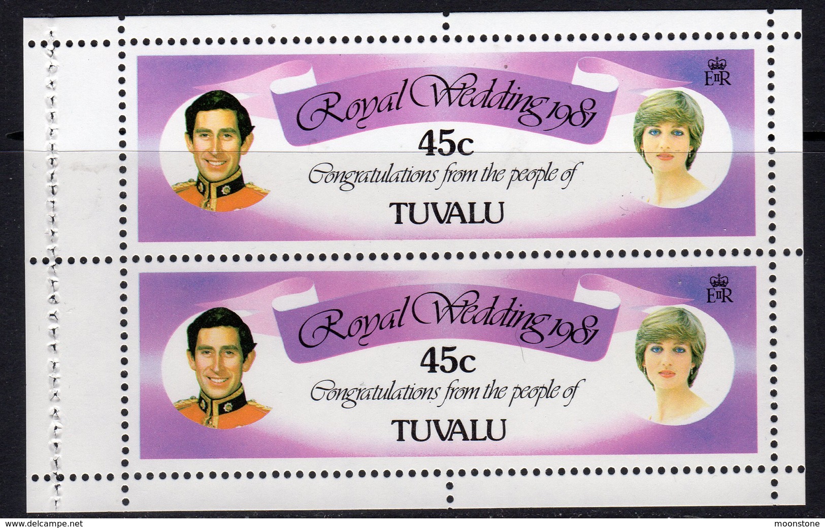 Tuvalu 1981 Royal Wedding 45c Booklet Pane, MNH, SG 176a (BP2) - Tuvalu