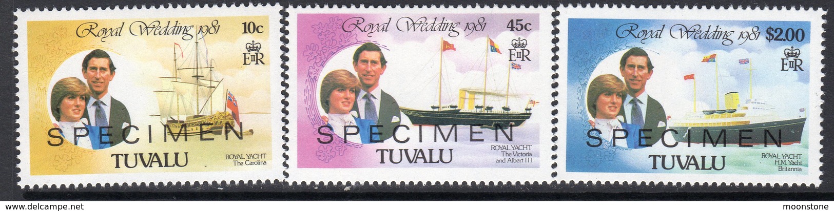 Tuvalu 1981 Royal Wedding Set Of 3 Optd. SPECIMEN, MNH, SG 168, 170, 172 (BP2) - Tuvalu