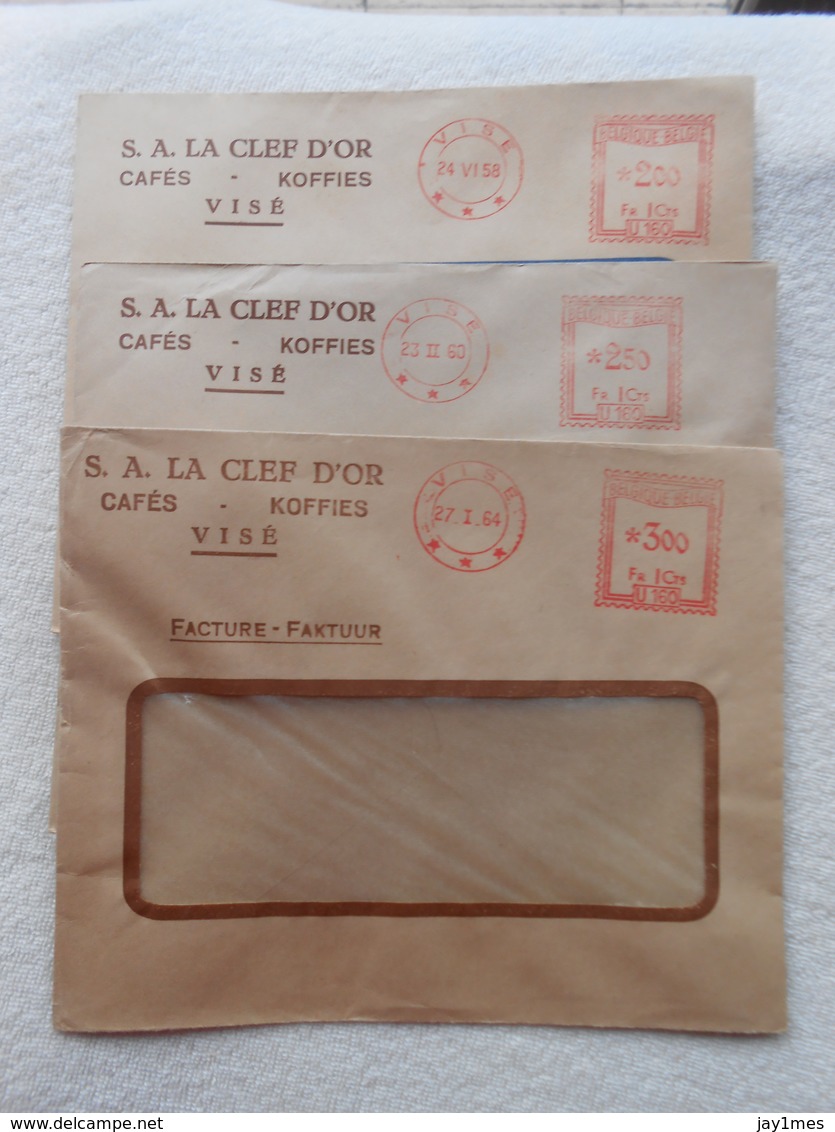 3 Enveloppes Café La Clef D'or Visé  Machines à Affranchir 1930 - ...-1959