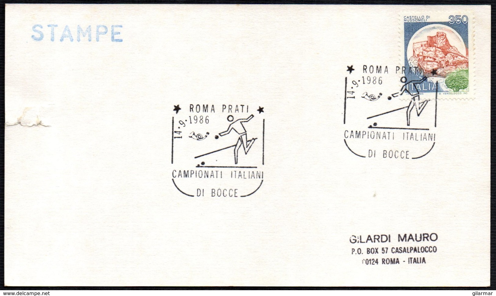 BOWLS - ITALIA ROMA 1986 - CAMPIONATI ITALIANI DI BOCCE - CARD VIAGGIATA - Pétanque