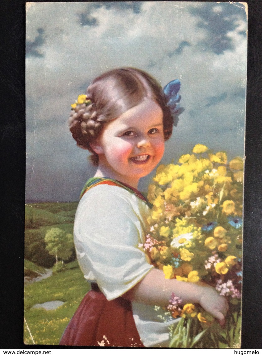 Switzerland, Vintage Circulated Postcard, "Kids", "Bunch Of Flowers", Aesch, 1924 - Aesch