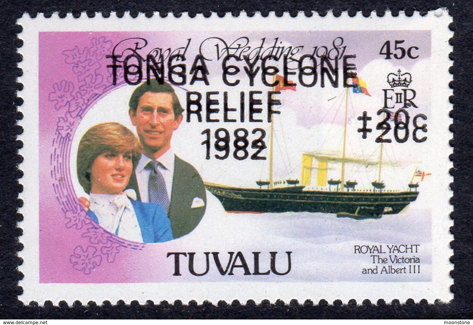 Tuvalu 1982 Tonga Cyclone Relief Surcharge 45c Value, Opt. DOUBLED, MNH, SG 187d (BP2) - Tuvalu