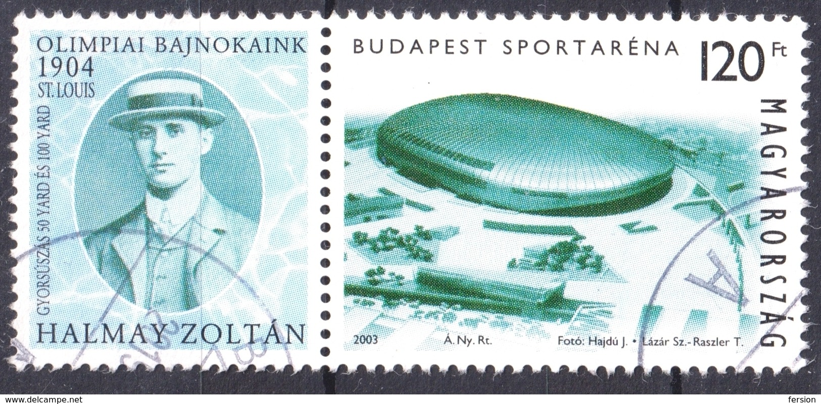 2003 Hungary St. Louis Summer Olympic Games Champion Zoltán Halmay Label Vignette Swimmer László Papp Budapest Arena - Verano 1904: St-Louis