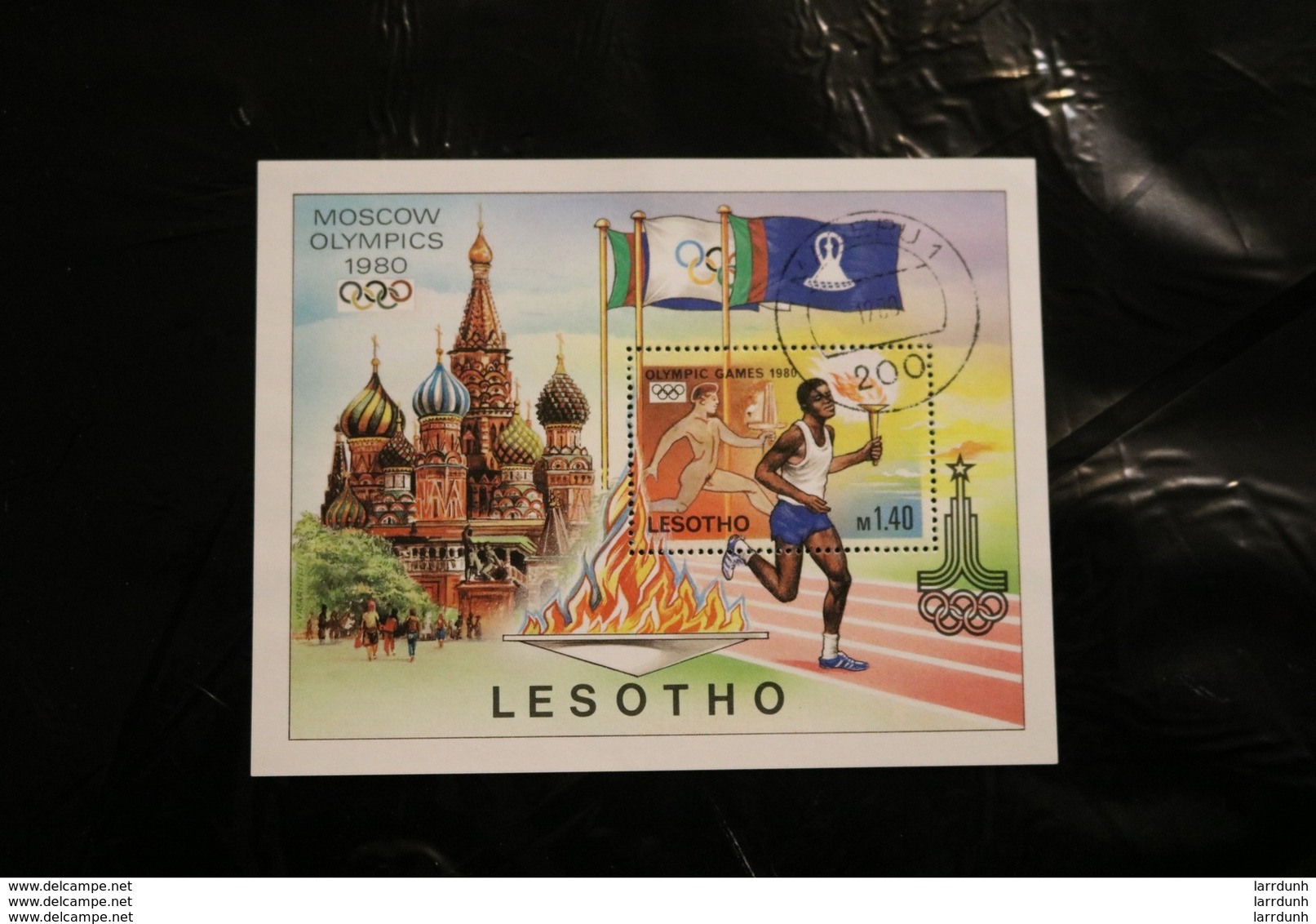 Lesotho 296 Moscow Olympics Torch Bearers Souvenir Sheet Block Cancelled In Perfect Shape 1980 A04s - Lesotho (1966-...)