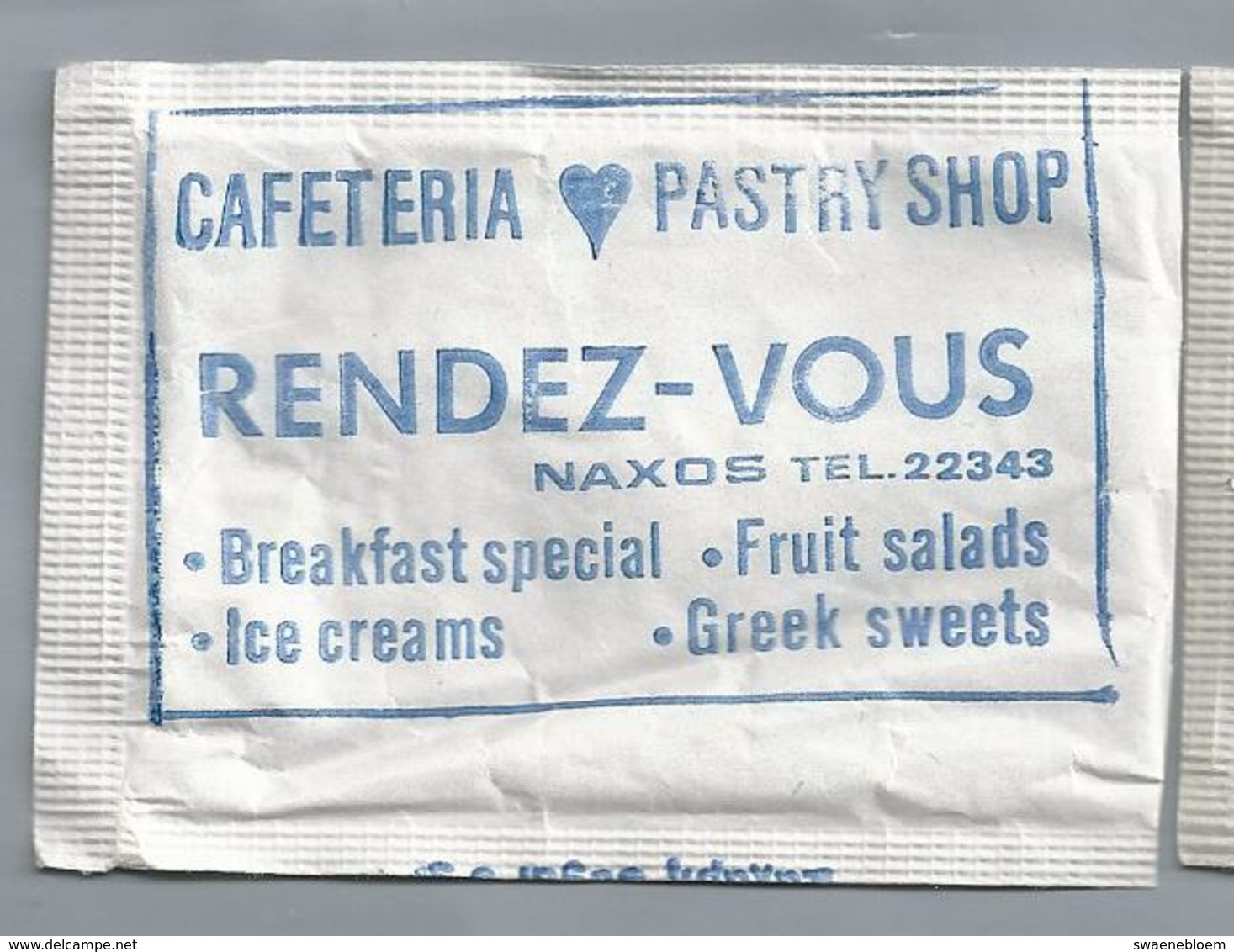 Suikerzakje.- NAXOS. CAFETERIA PASTRY SHOP - RENDEZ- VOUS. - PANTEBOY. Suiker Sucre Zucchero Zucker Sugar - Suiker