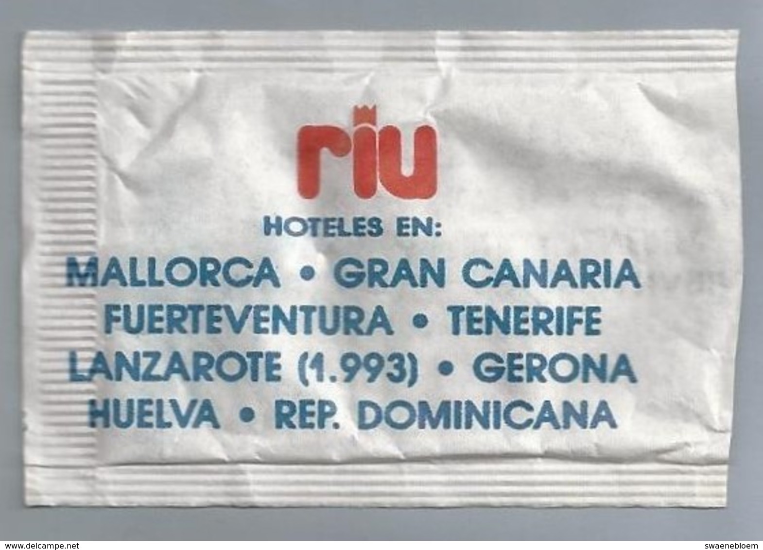 Suikerzakje.- RIU HOTELES EN MALLORCA, GRAN CANARIA, FUERTEVENTURA, TENERIFE. GERONA. Suiker Sucre Zucchero Zucker Sugar - Suiker