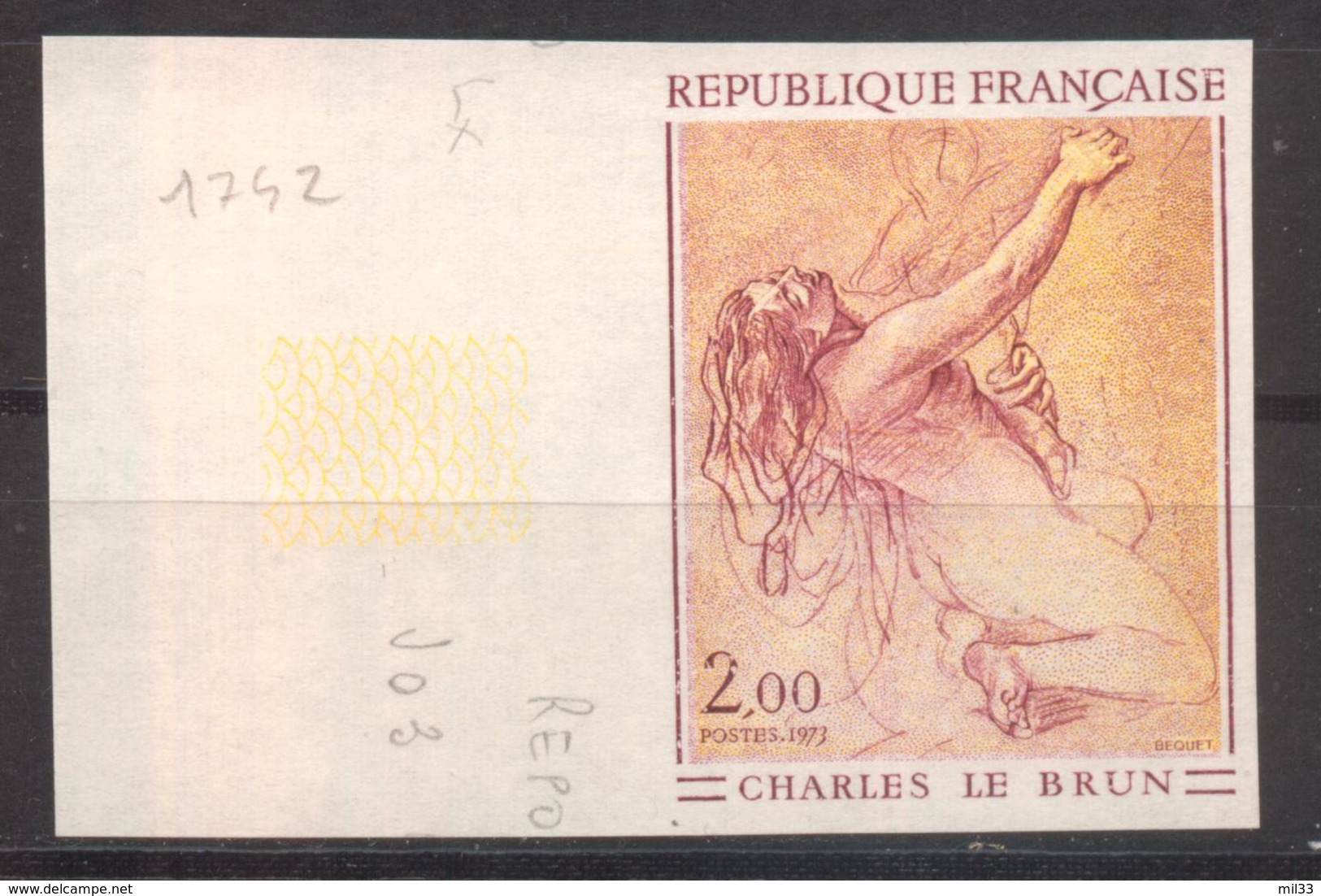Série Artistique Charles Le Brun YT 1742 De 1973 Essai De Couleur Sans Trace De Charnière - Ohne Zuordnung