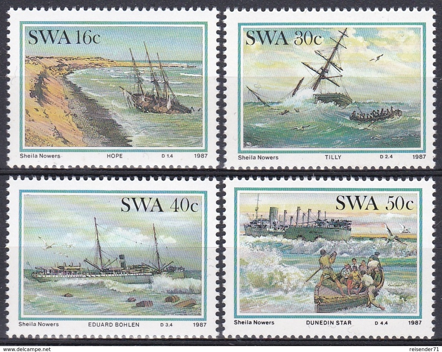 Südwestafrika SWA Namibia 1987 Transport Seefahrt Shipping Schiffe Ships Schiffwracks Wracks, Mi. 613-6 ** - África Del Sudoeste (1923-1990)