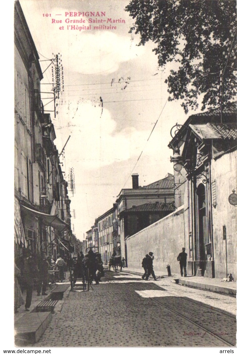 FR66 PERPIGNAN - Couderc 101 - Rue Grande Saint Martin Et Hôpital Militaire - Attelage - Animée - Belle - Perpignan