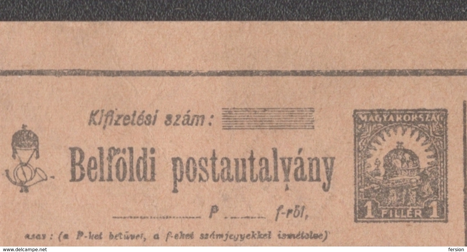 Post Office - CHILDREN POST OFFICE / MONEY Order FORM - Inland / HUNGARY 1930's - Parcel Post Postal Stationery - Parcel Post