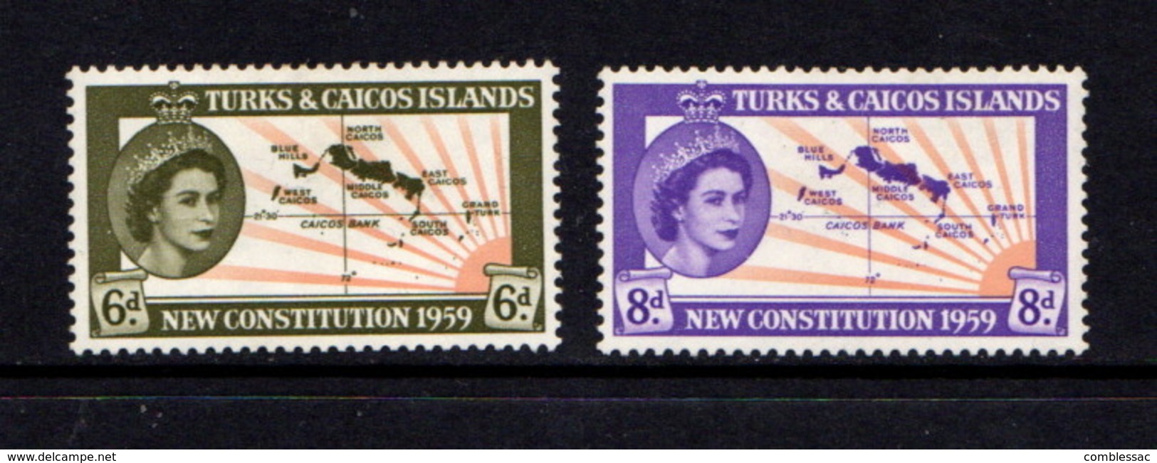 TURKS  AND  CAICOS  ISLANDS    1959    New  Constitution    Set  Of  2    MH - Turks And Caicos