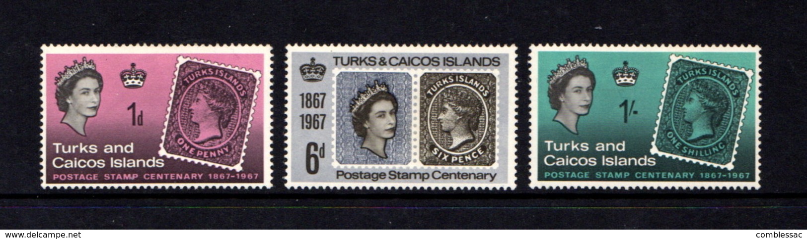 TURKS  AND  CAICOS  ISLANDS    1967    Stamp  Centenary    Set  Of  3    MH - Turks And Caicos