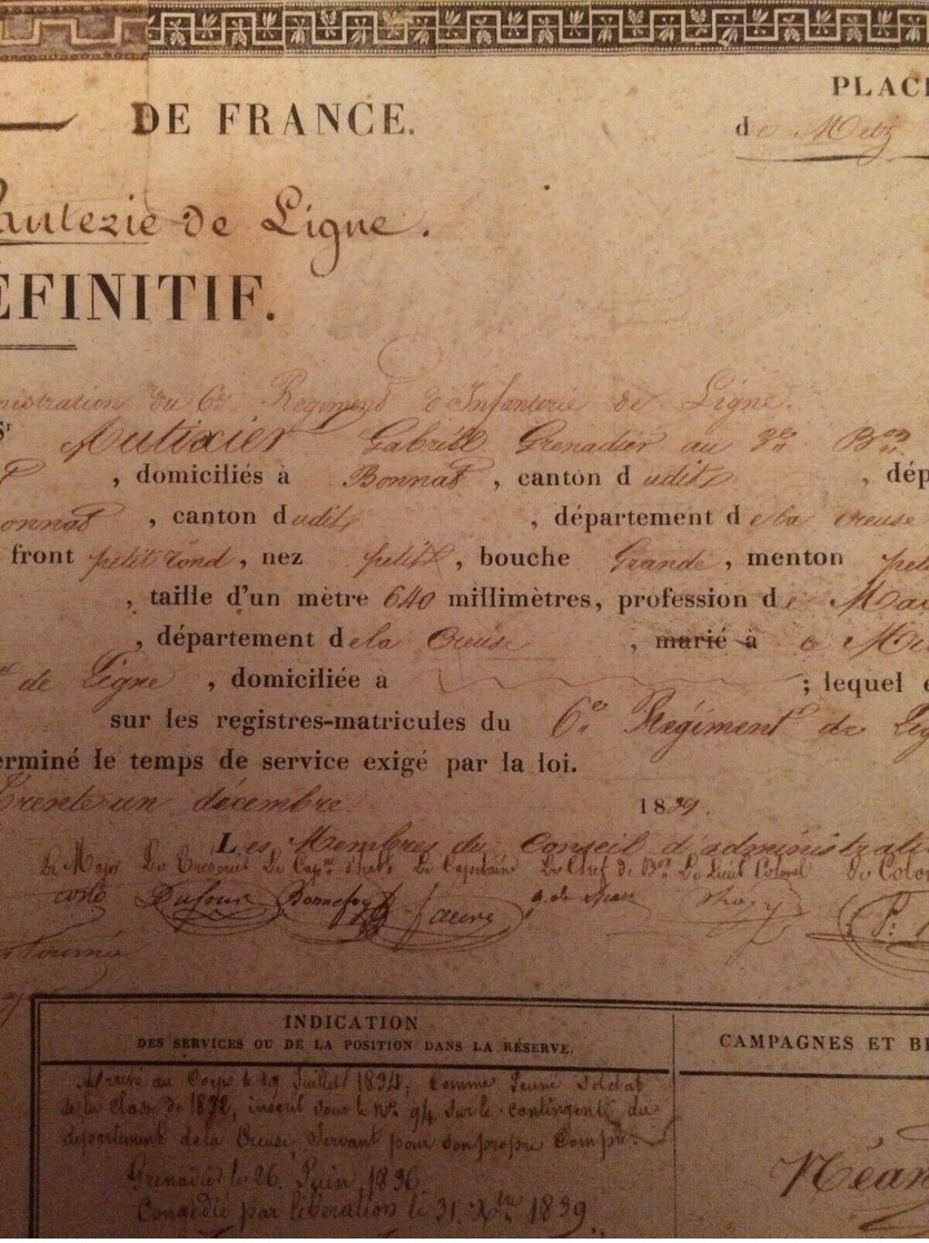 CREUSE 1839  CONGÉ DÉFINITIF DU SIEUR AUTIXIER DE BONNAT  CREUSE - Dokumente