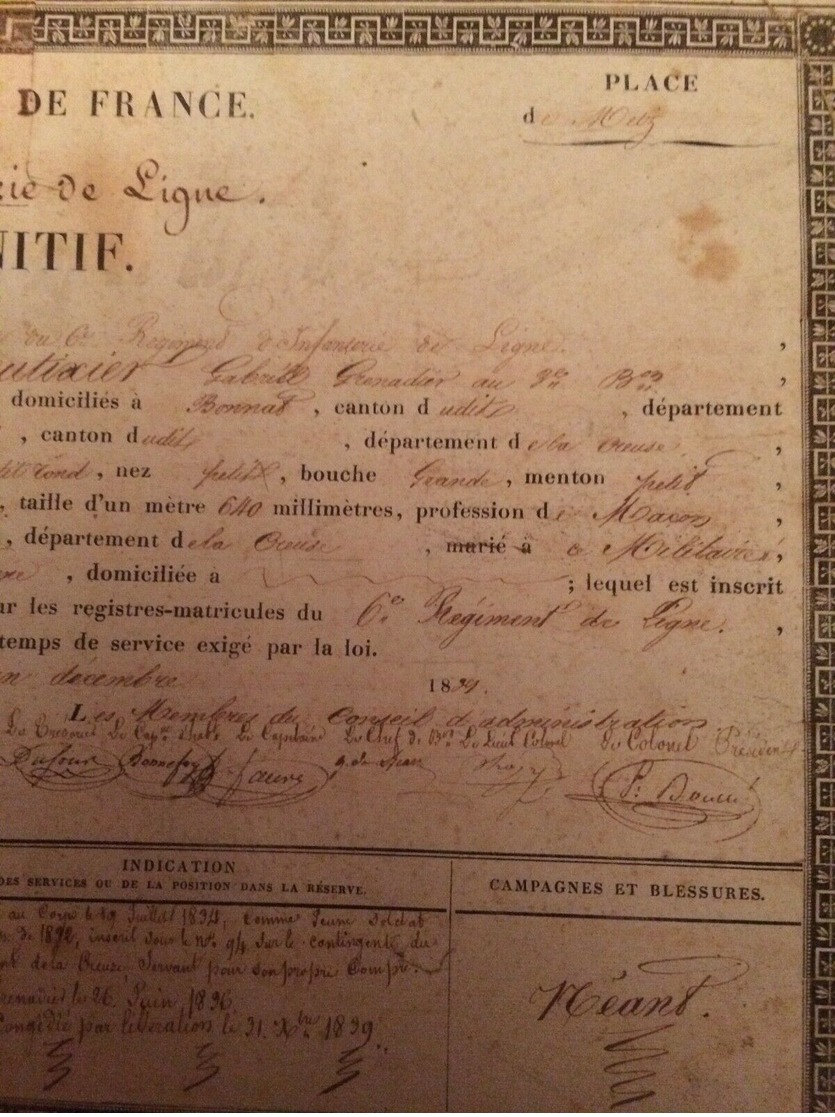 CREUSE 1839  CONGÉ DÉFINITIF DU SIEUR AUTIXIER DE BONNAT  CREUSE - Dokumente