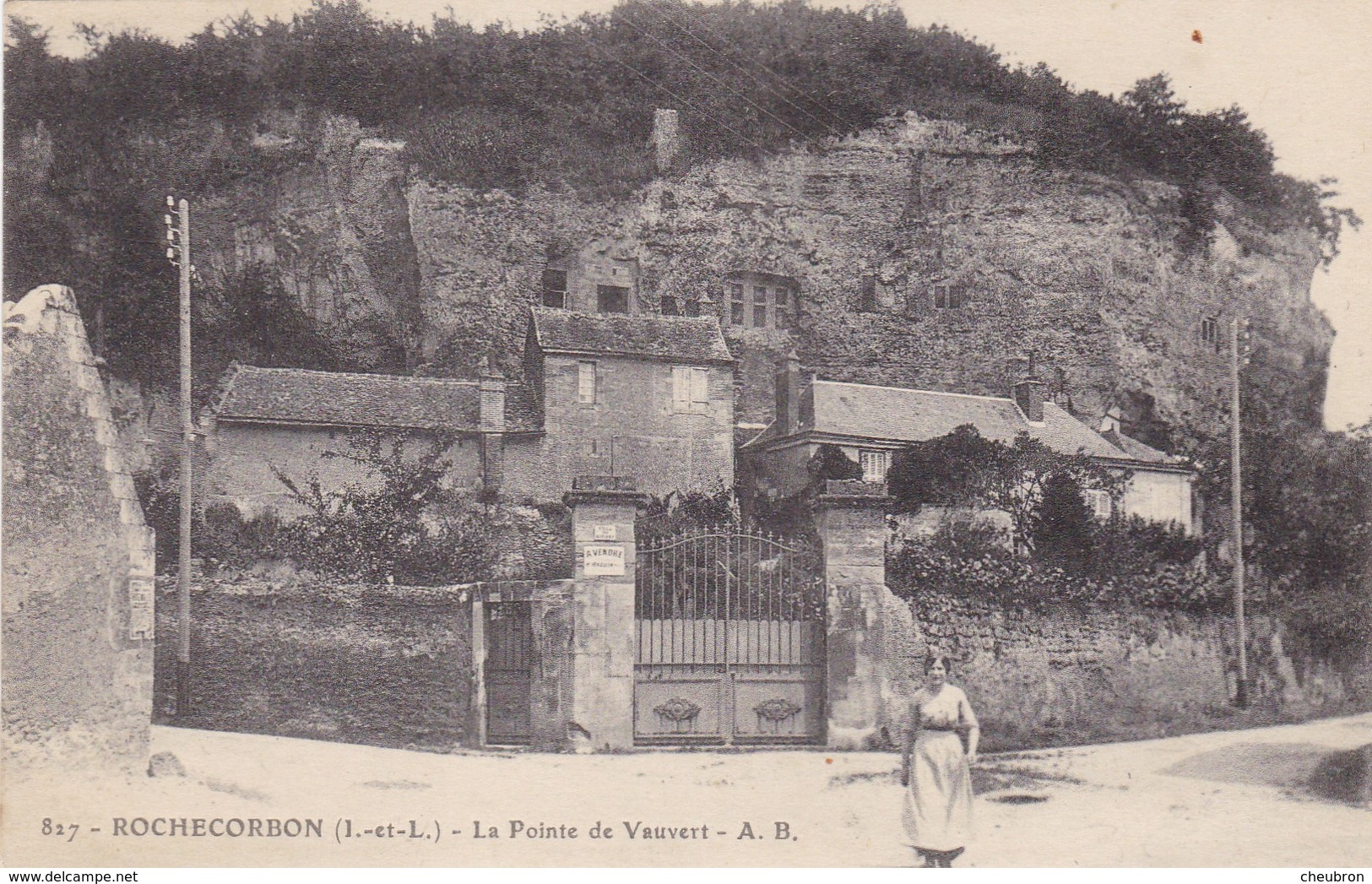 37 ROCHECORBON.  CPA .LA POINTE DE  VAUVERT. ANIMATION ET MAISON A VENDRE.  TEXTE ANNEE 1917 - Rochecorbon