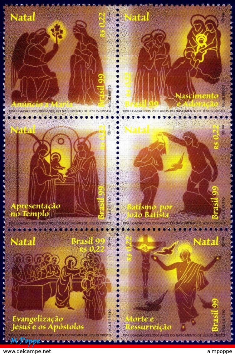 Ref. BR-2729 BRAZIL 1999 CHRISTMAS, RELIGION,, MI# 2980-85, SET MNH 6V Sc# 2729 - Ungebraucht