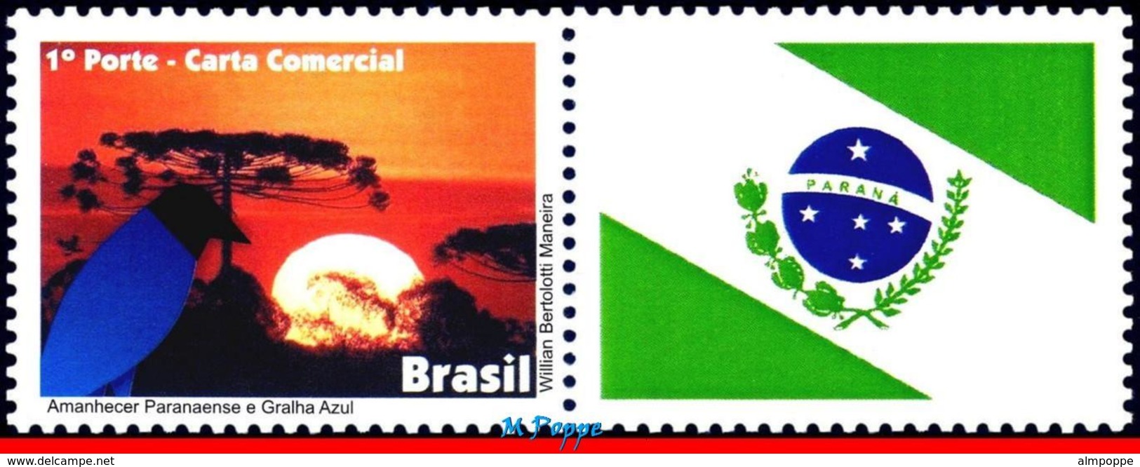 Ref. BR-3203-2 BRAZIL 2011 ANIMALS, FAUNA, DAWN PARANA, BLUE JACKDAW, , BIRDS, FLAG, PERSONALIZED MNH 1V Sc# 3203 - Unused Stamps