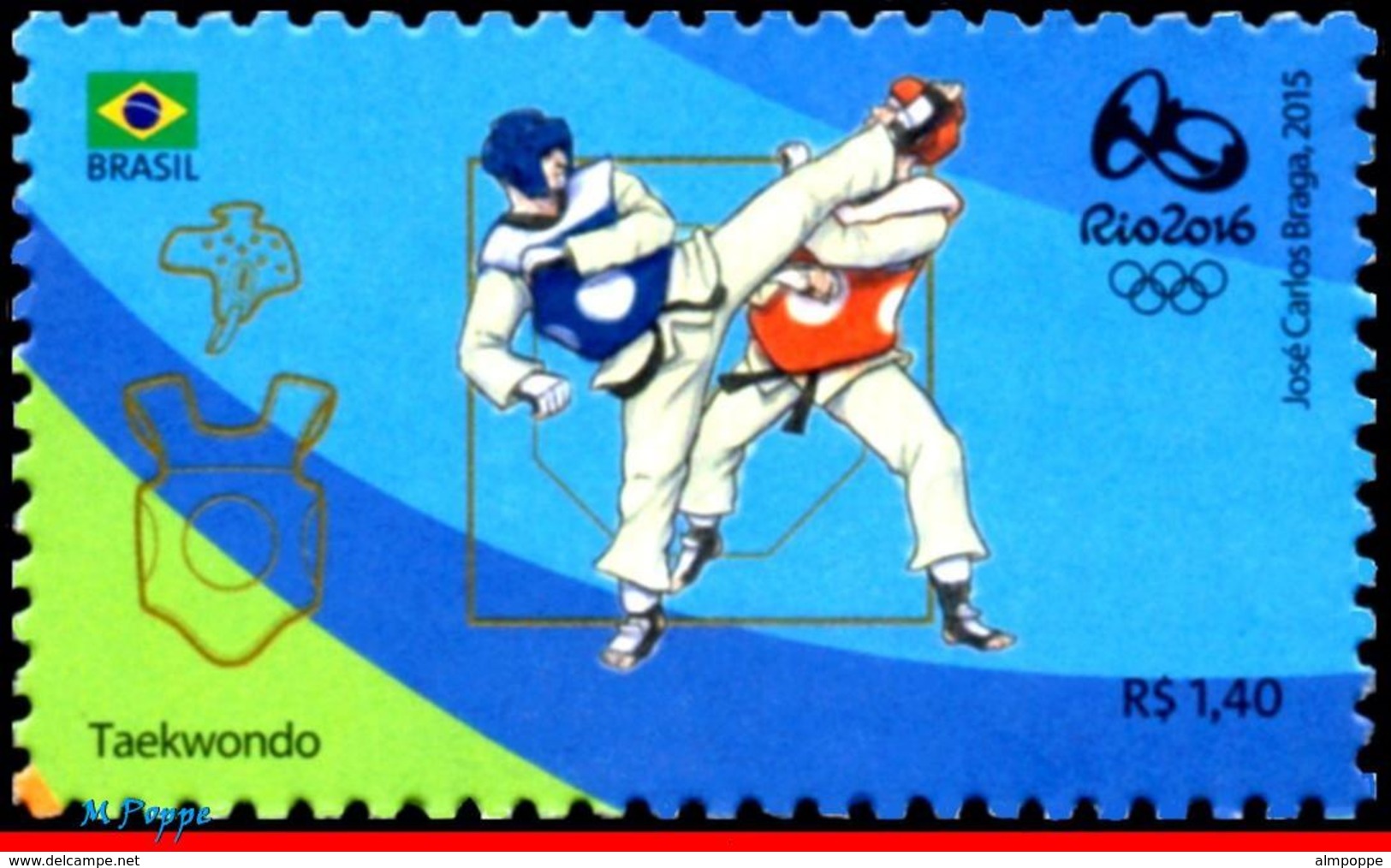 Ref. BR-3318Q BRAZIL 2015 SPORTS, OLYMPIC GAMES, RIO 2016,, TAEKWONDO, STAMP OF 4TH SHEET, MNH 1V Sc# 3318Q - Sommer 2016: Rio De Janeiro