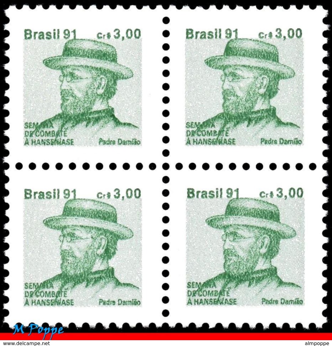 Ref. BR-RA27-Q BRAZIL 1991 HEALTH, HANSEN DISEASE, LEPROSY,, HANSENIASIS,FR.JOSEPH DAMIEN,MI# Z28,MNH 4V Sc# RA27 - Ungebraucht